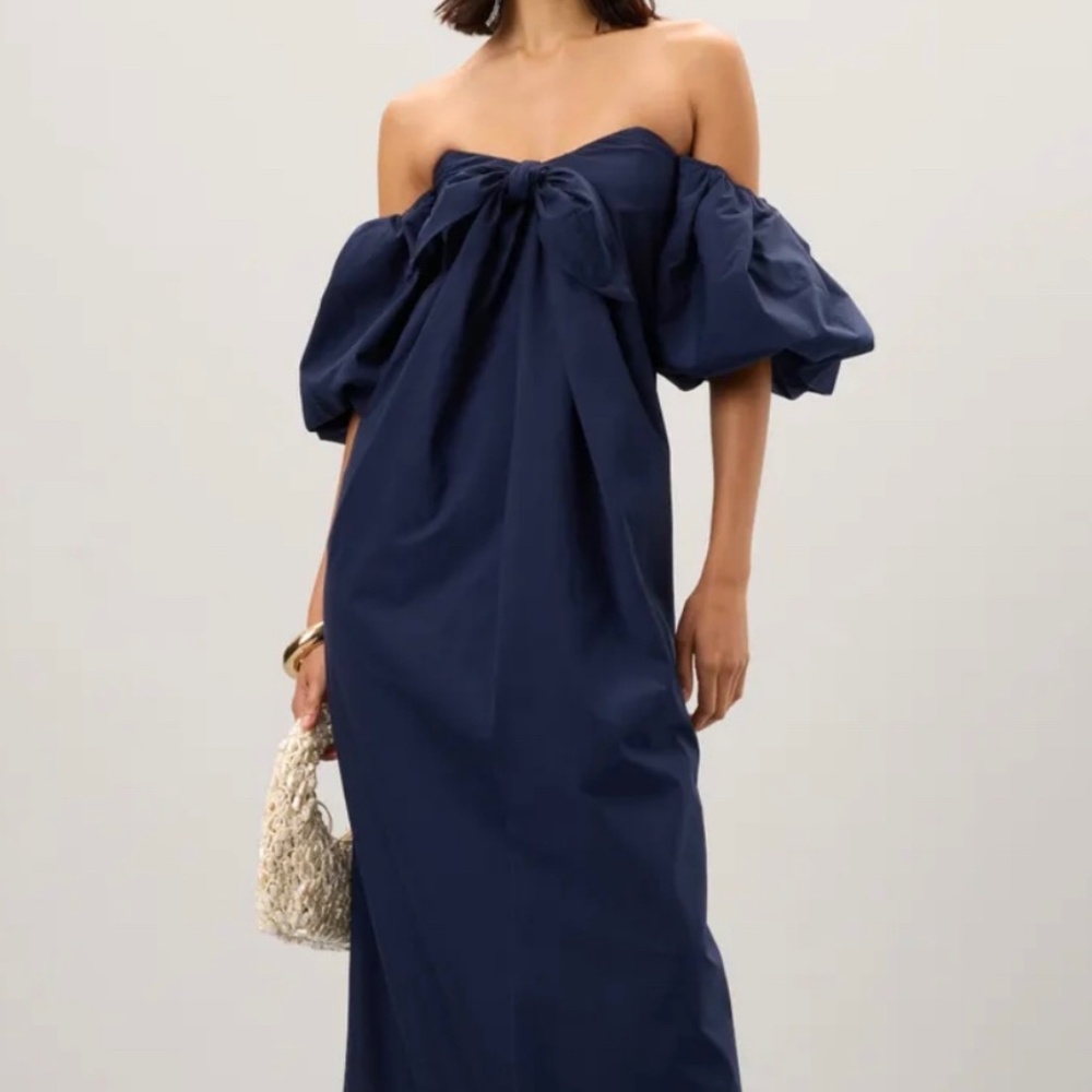 Caroline Constas Reyna Dress NYT, Sz Small, Navy Colum Style, Off the Shoulder